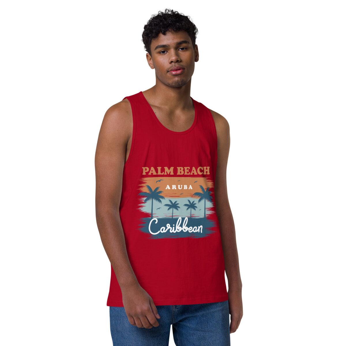 mens premium tank top red front 644a84464f74f