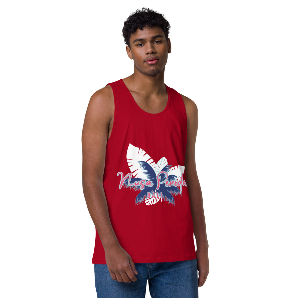 mens premium tank top red front 644a9ac34912e