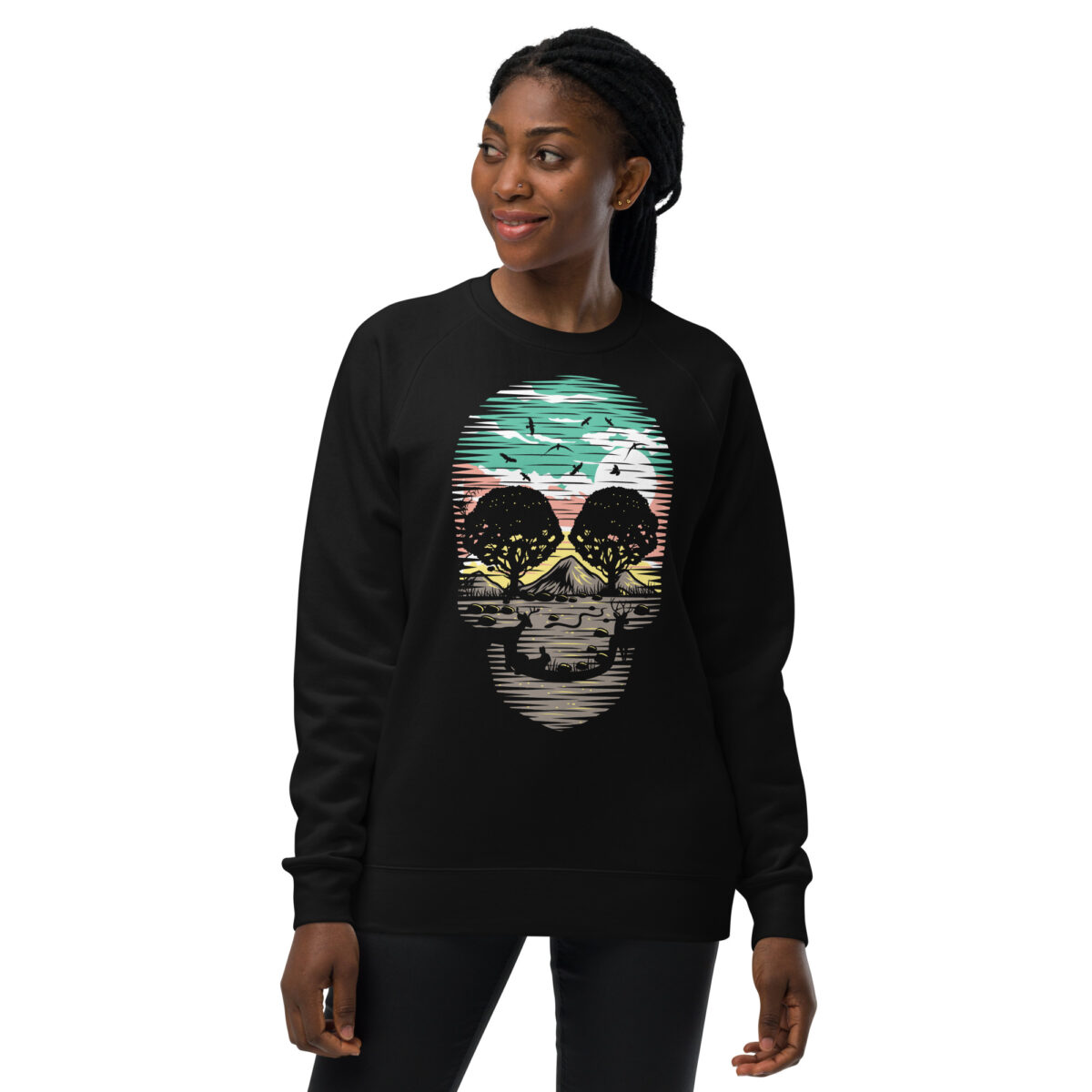 unisex raglan sweatshirt black front 644130558bb08