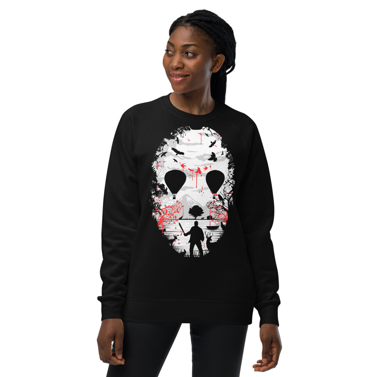 unisex raglan sweatshirt black front 64416b82b3d9a