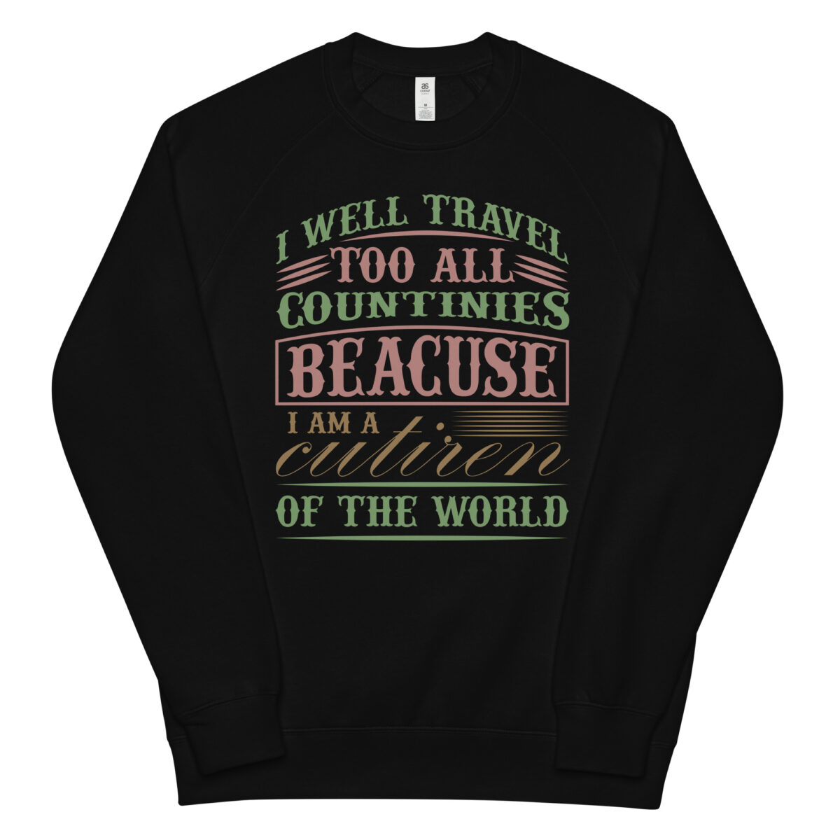 unisex raglan sweatshirt black front 6442670c18947