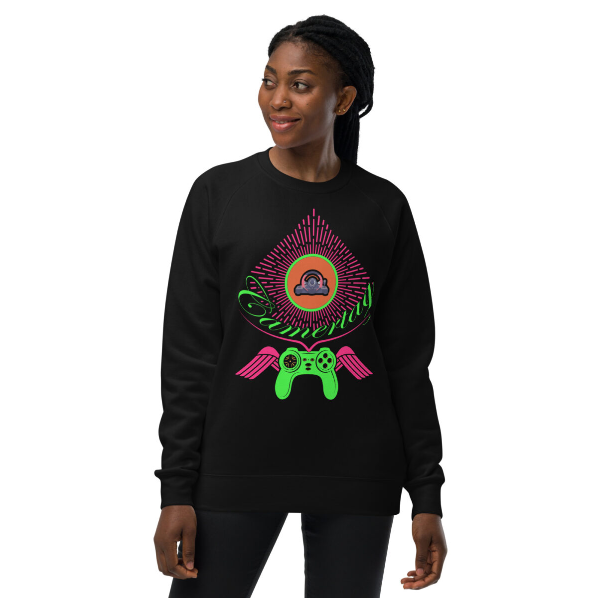 unisex raglan sweatshirt black front 6443b50f65751