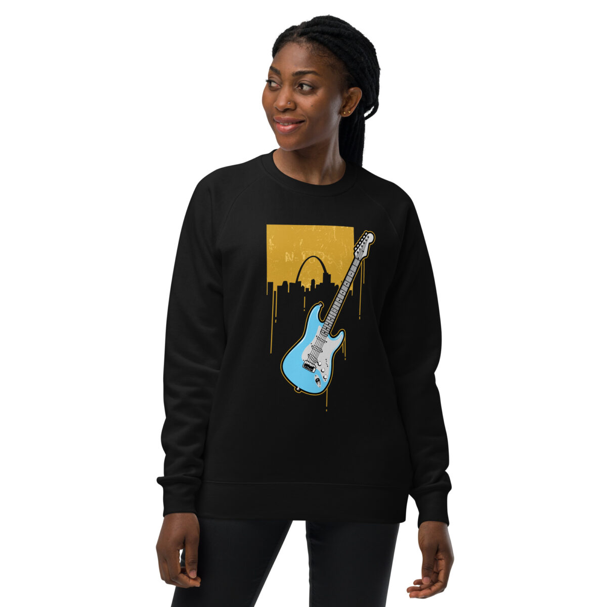 unisex raglan sweatshirt black front 6446762028445