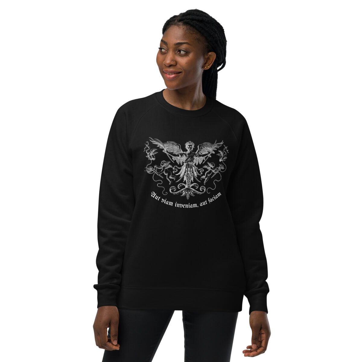 unisex raglan sweatshirt black front 644952076720d