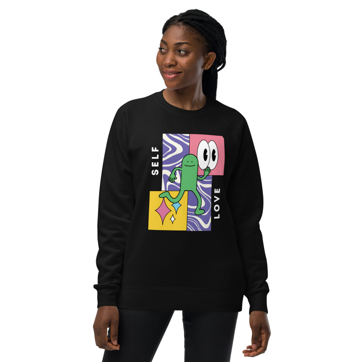 unisex raglan sweatshirt black front 6449545066670