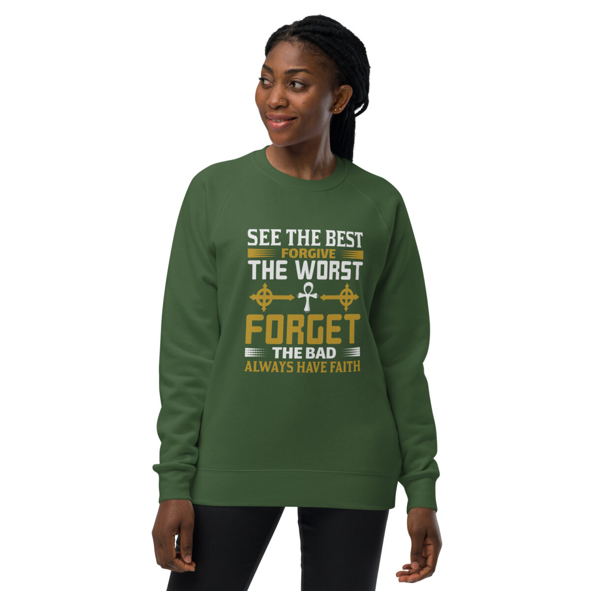 unisex raglan sweatshirt forest green front 643e8b1875259