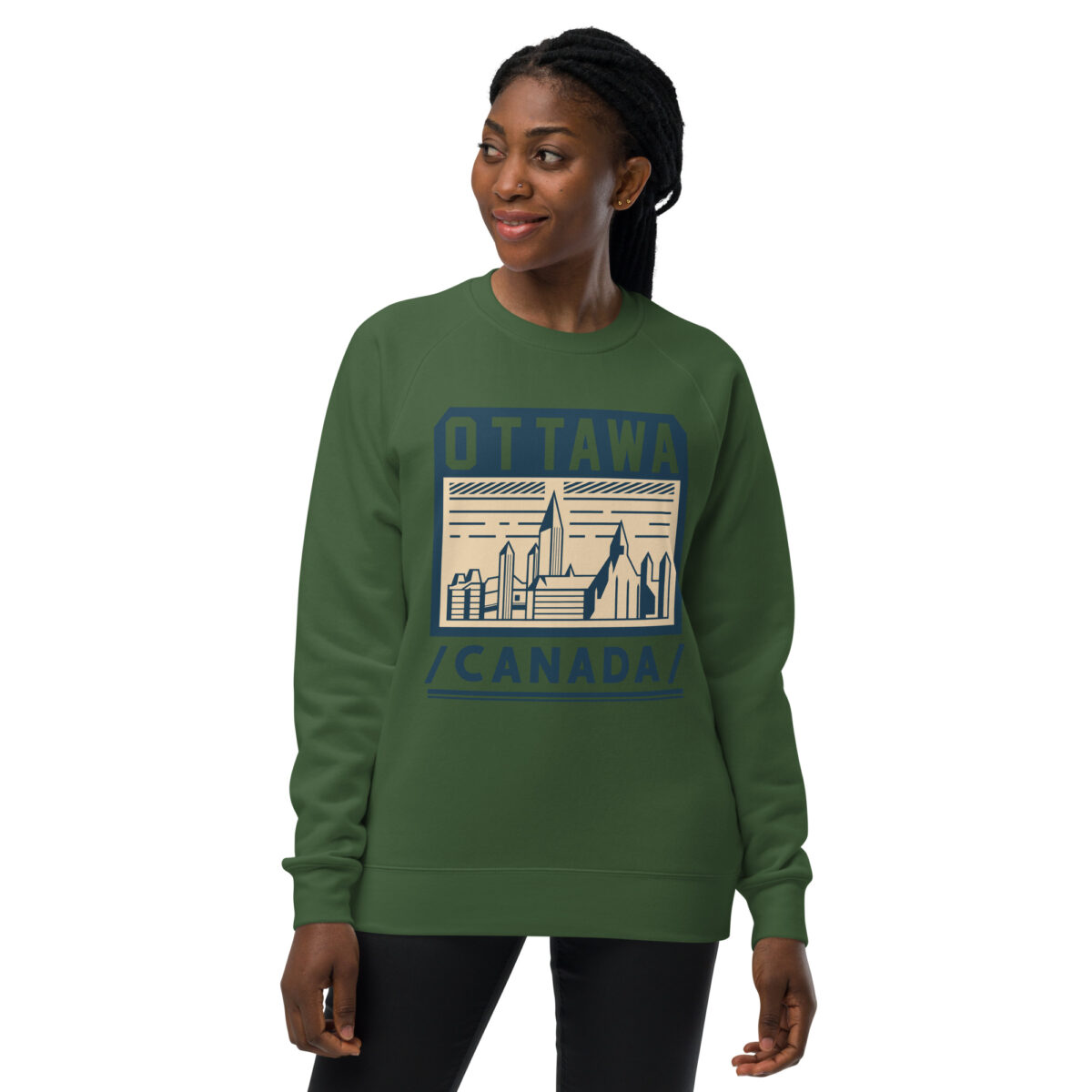 unisex raglan sweatshirt forest green front 643fb002670d0