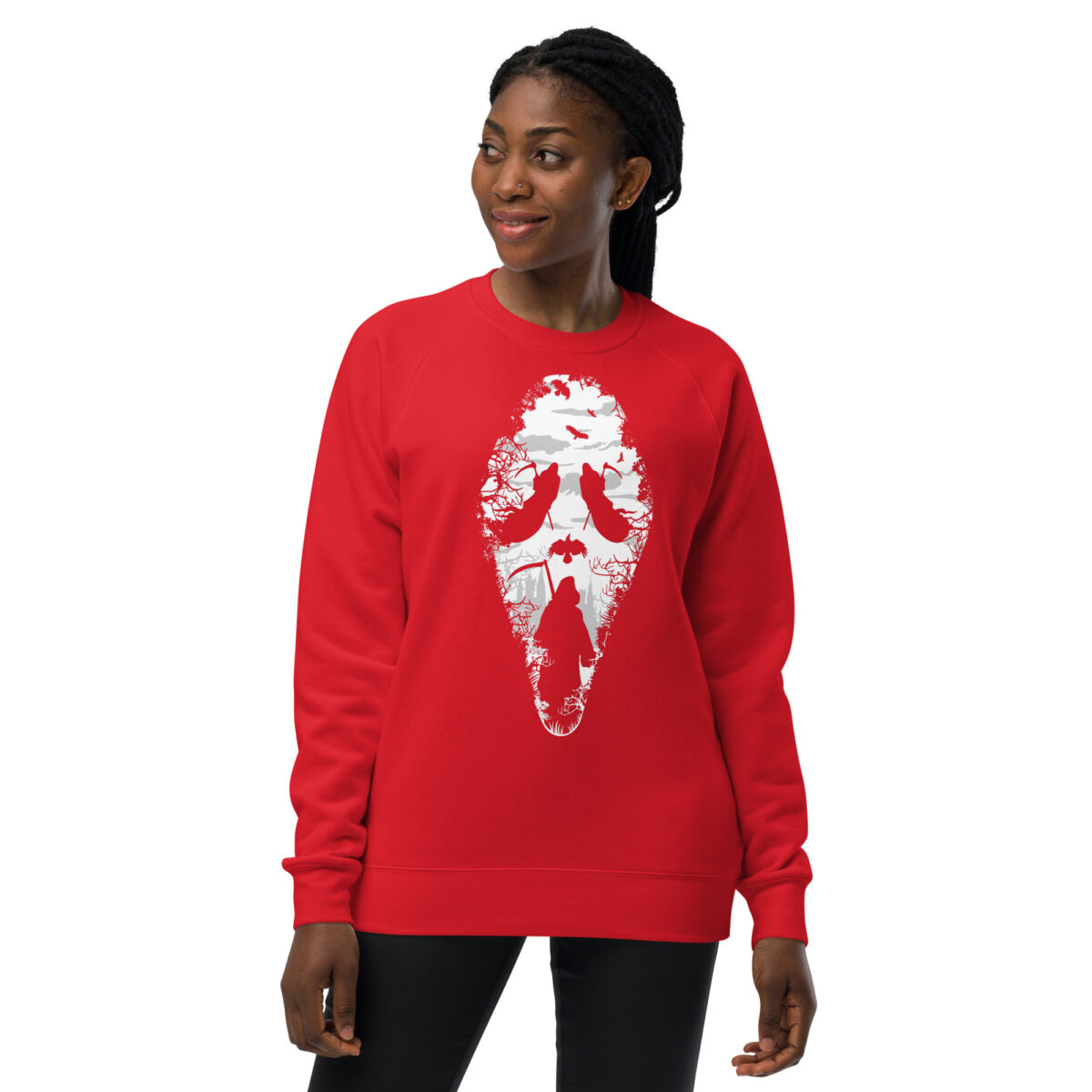 unisex raglan sweatshirt red front 6441358b66ac4