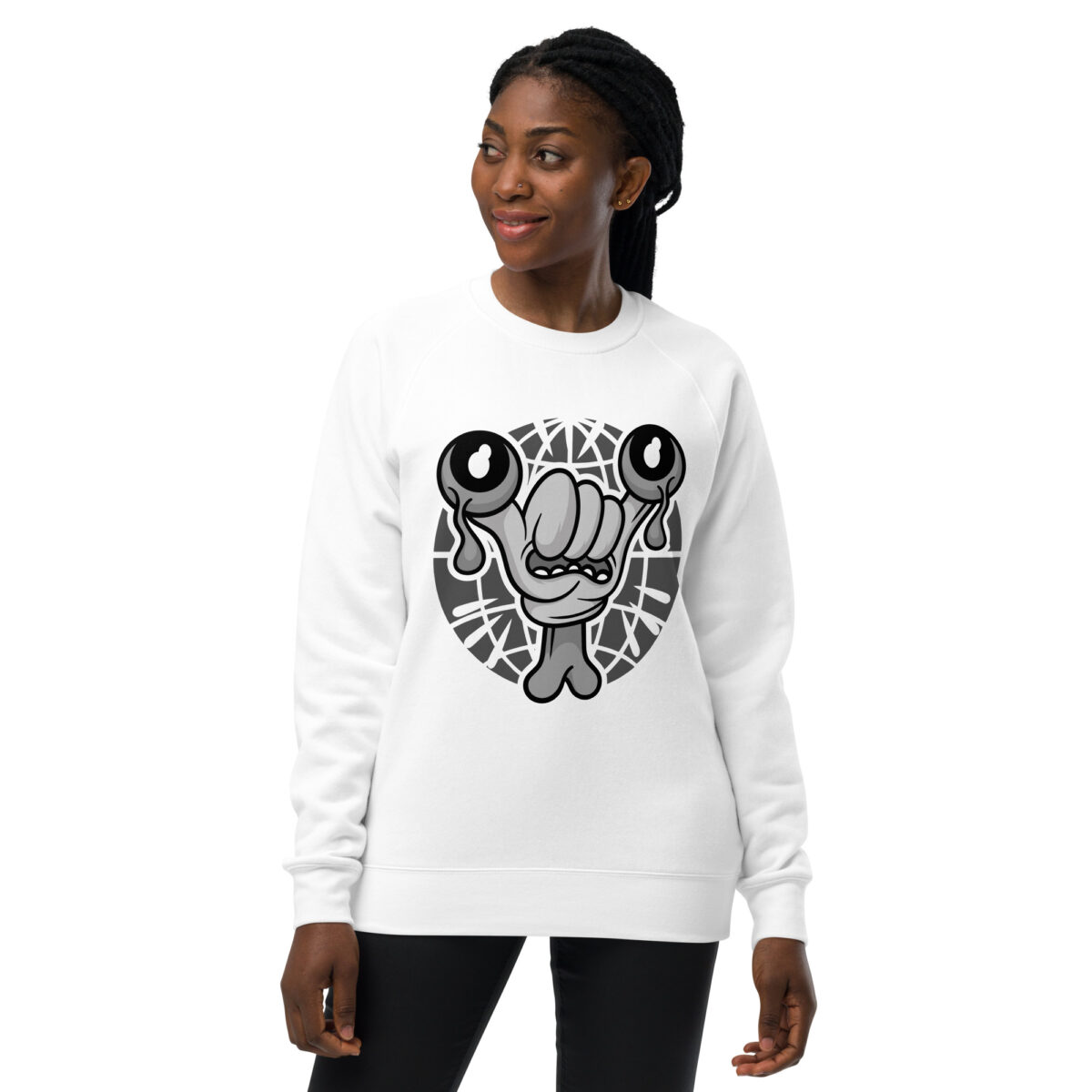 unisex raglan sweatshirt white front 643e6da52f3e0