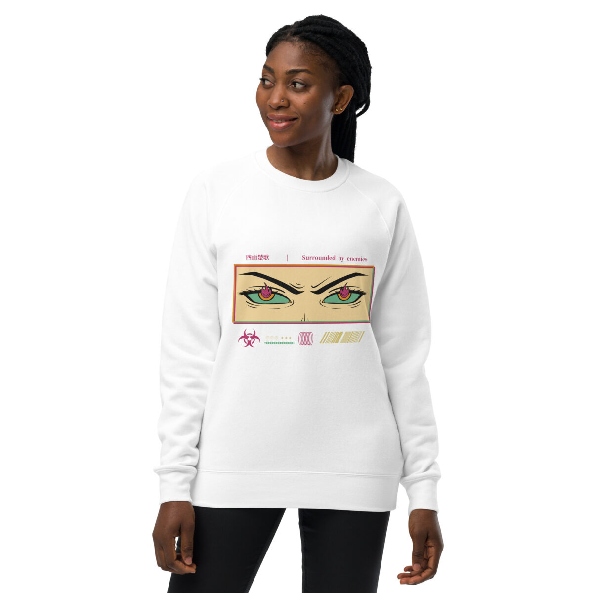 unisex raglan sweatshirt white front 6447fc207de08