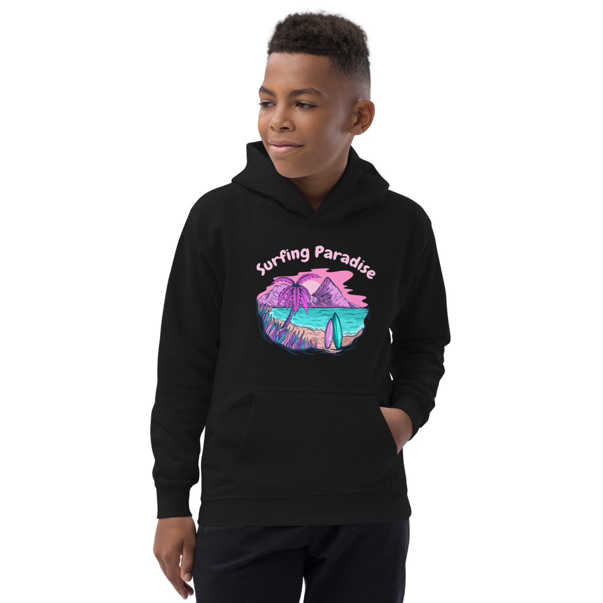 kids hoodie jet black front 647e1fdf2ffa7