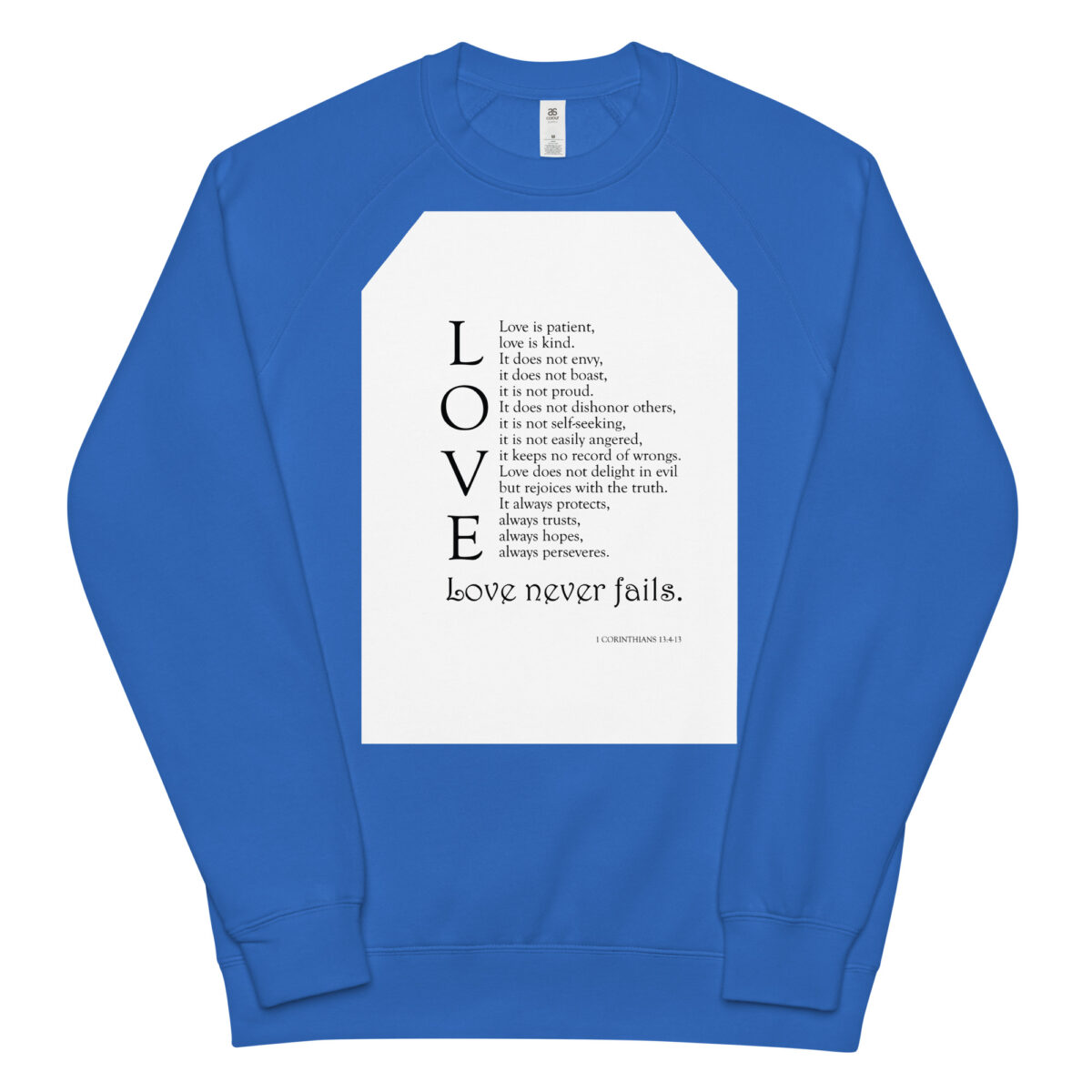 unisex raglan sweatshirt bright royal front 648c929213dd6