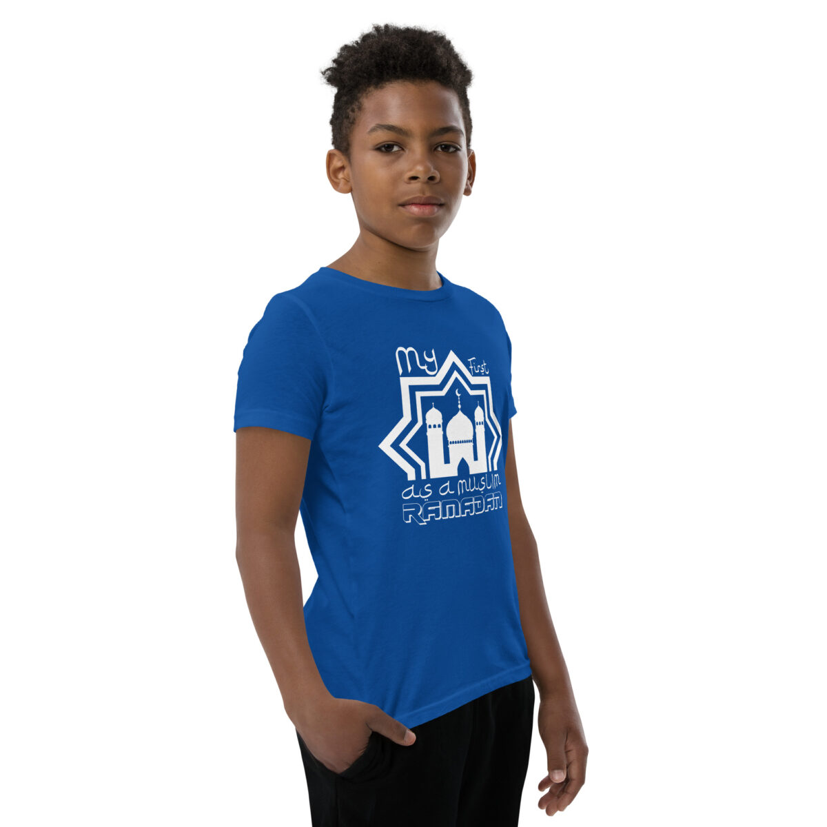 youth staple tee true royal right front 6490459e18833