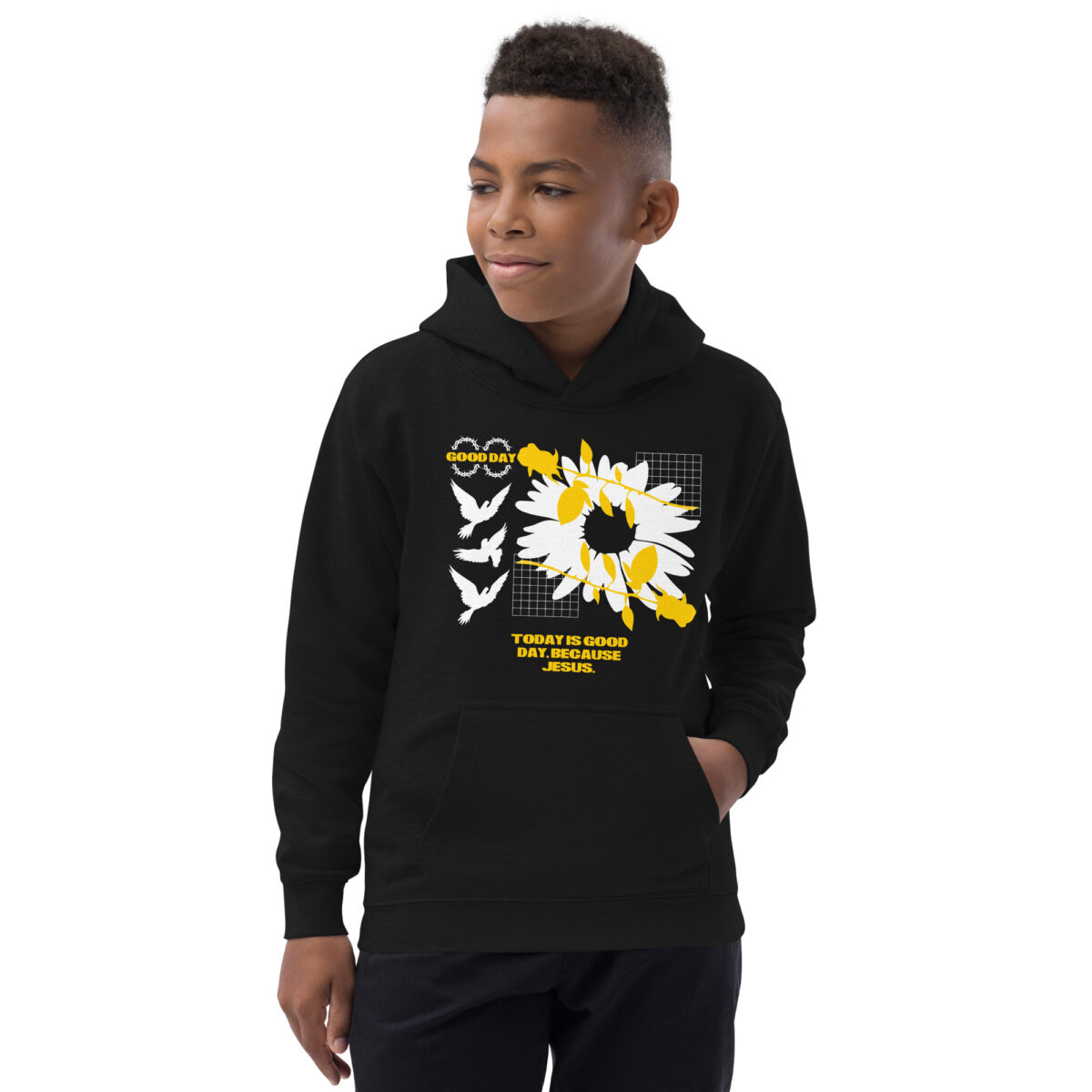 kids hoodie jet black front 64c2744846345