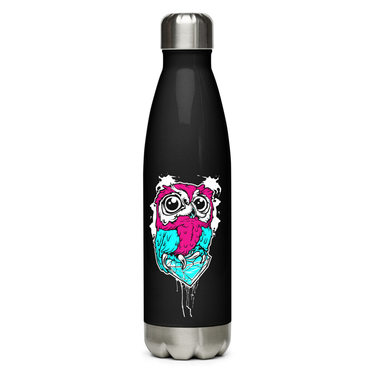 stainless steel water bottle black 17oz front 64a2c7493ddcf