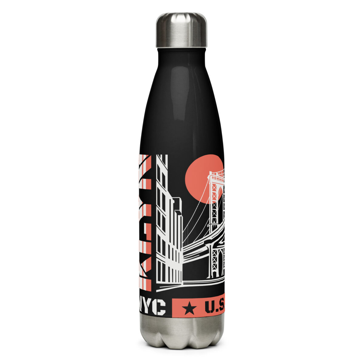 stainless steel water bottle black 17oz front 64a6b0220c9e9