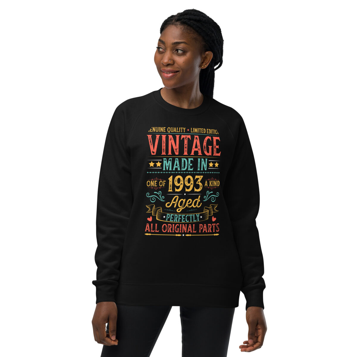 unisex raglan sweatshirt black front 64b53836503af