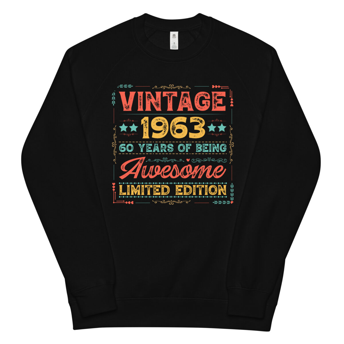 unisex raglan sweatshirt black front 64b53a5415136