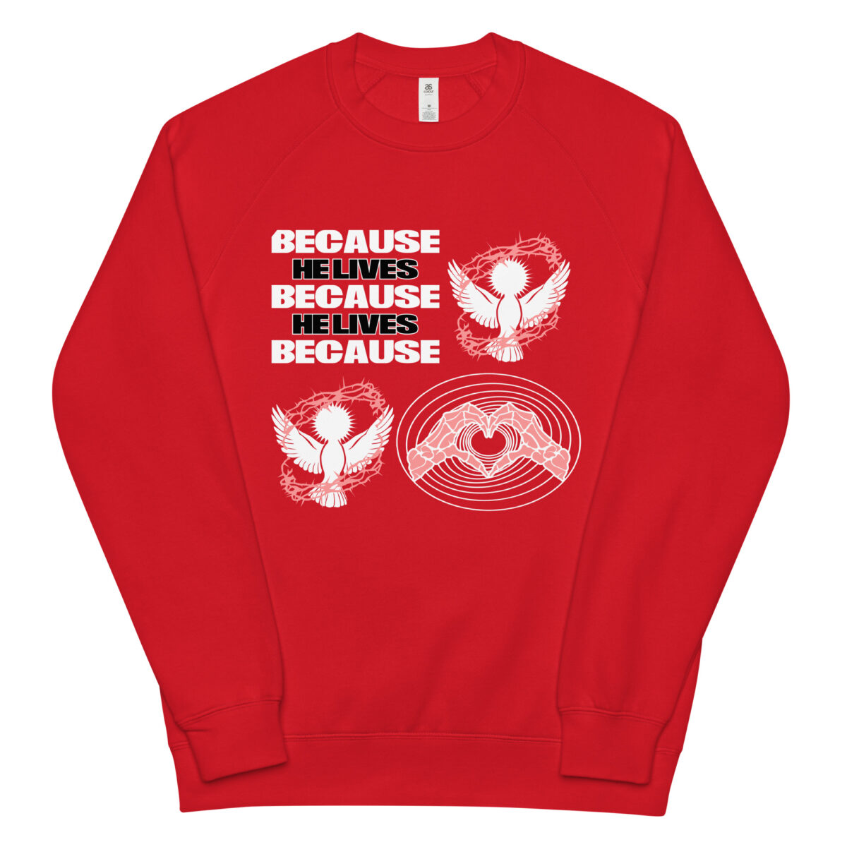 unisex raglan sweatshirt red front 64ba984909518