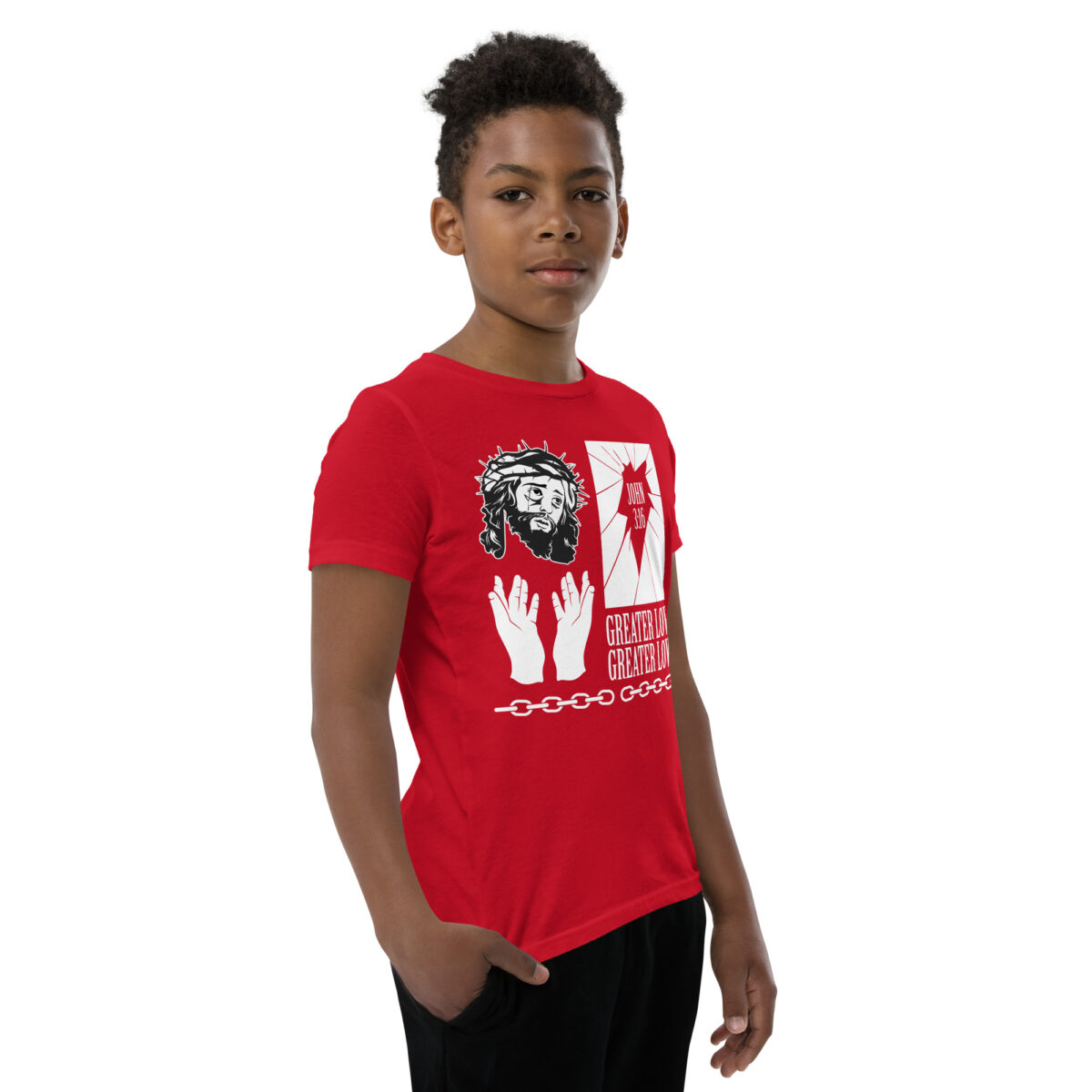 youth staple tee red right front 64babf4898837